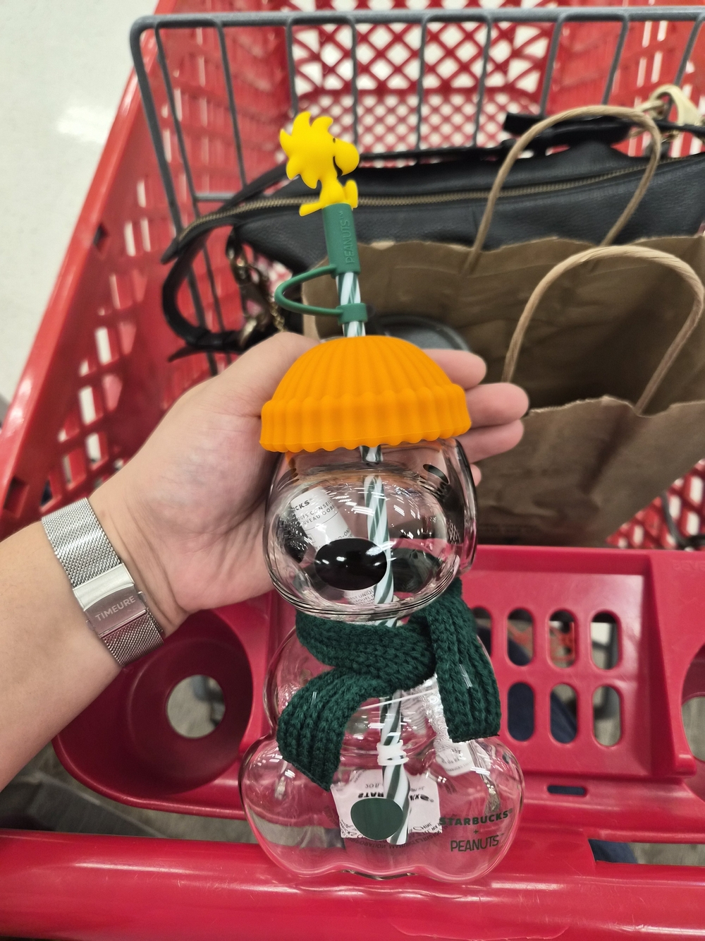 Starbucks Glass Snowman Ornament with Orange Hat and Green Scarf